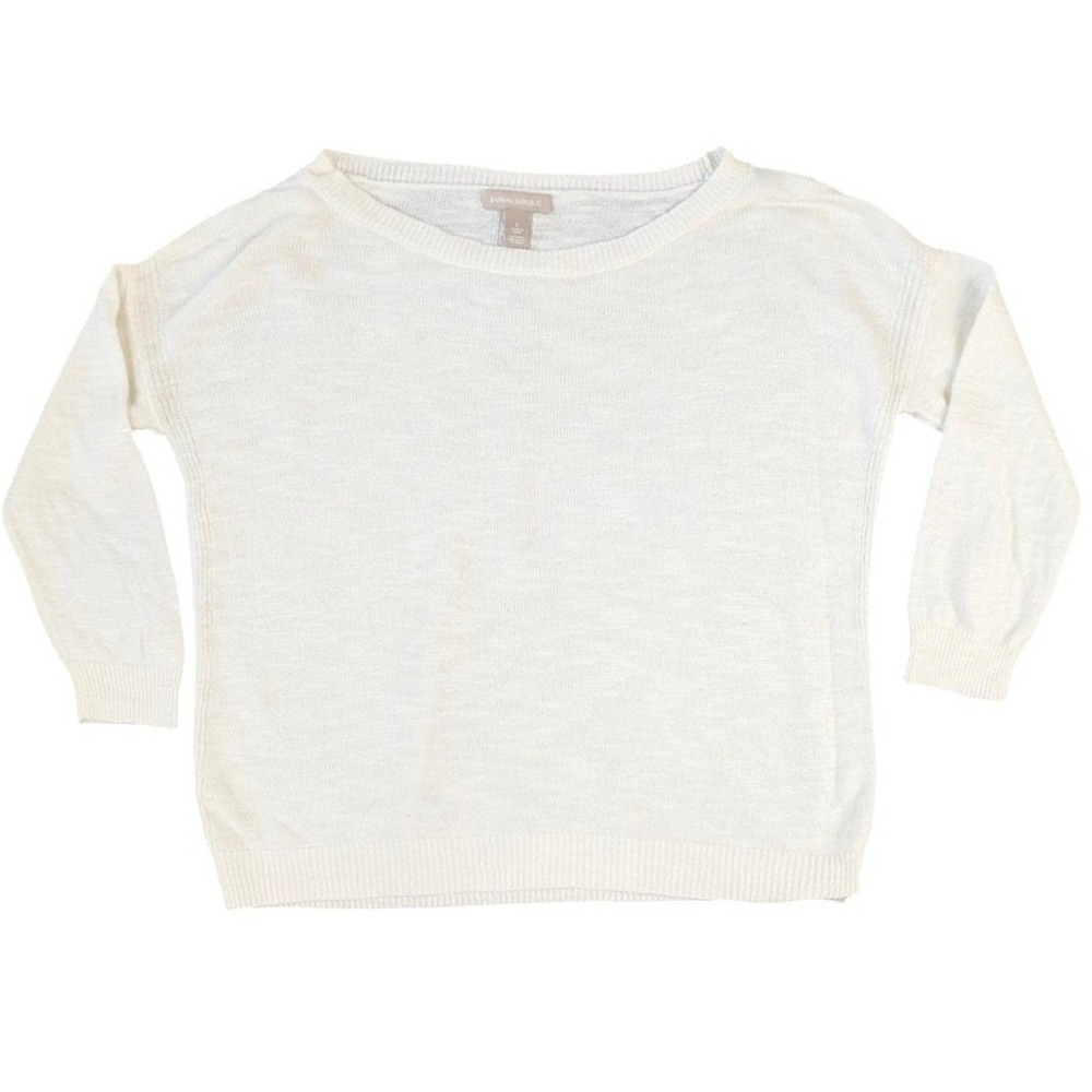 Banana Republic Linen Blend Sweater Cream White Size L Boat Neck Lightweight
